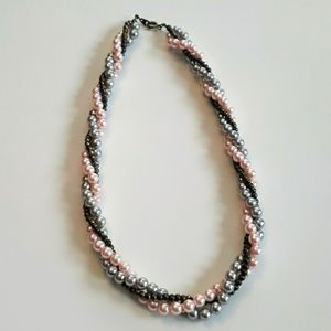 Pink and Gray Twisted Faux Pearl Necklace 3/$15 or $5 Add-on
